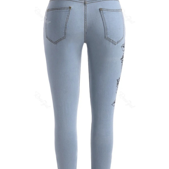 Plus Size 18 Women's Light Wash Floral Side Skinny Jeans Women's 2X New 18 - Picture 7 of 15